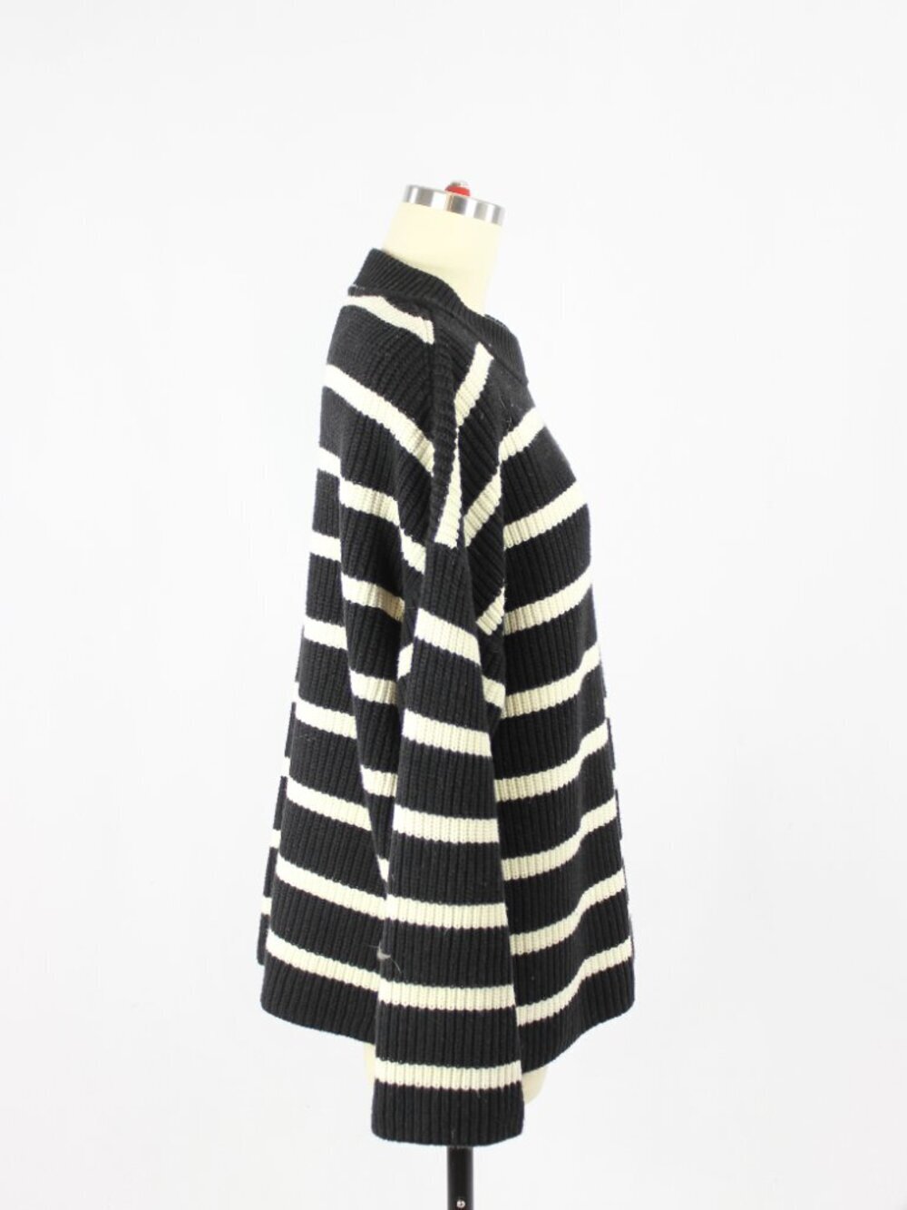 H&M Black Ivory Striped Cotton Chunky Rib Knit Crew Neck Loose Sweater, Size S - Picture 4 of 12